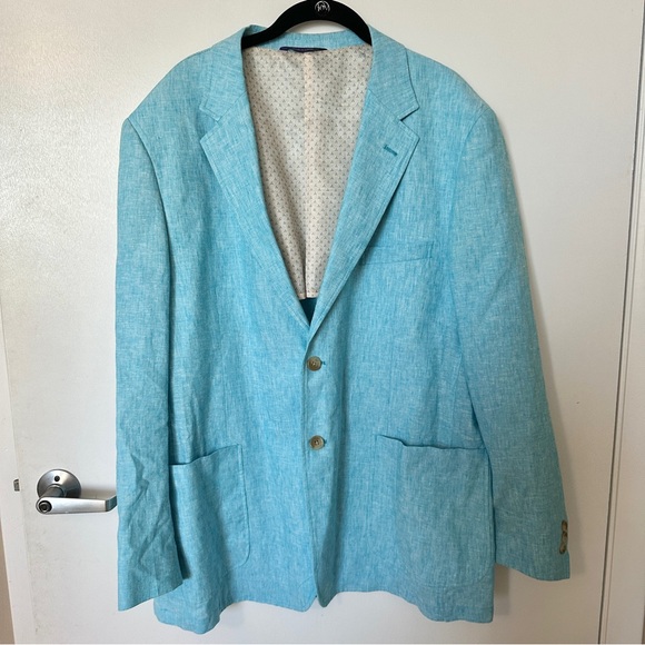 New Alan Flusser Linen Blend Blazer Sz L Aqua 2-button Preppy Jacket